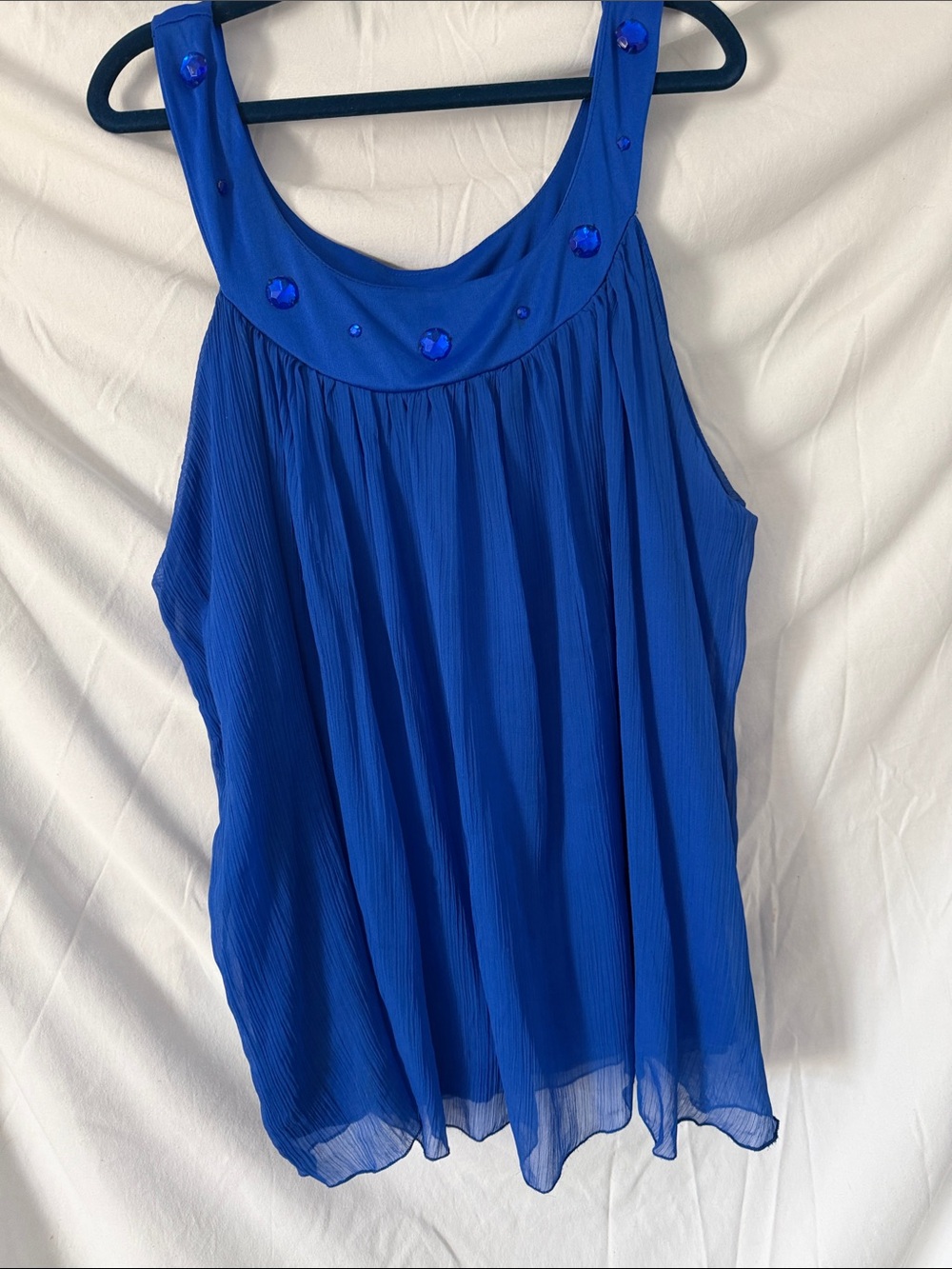 Signature by Levi Strauss Royal Blue Sleeveless Pleated Chiffon Top
